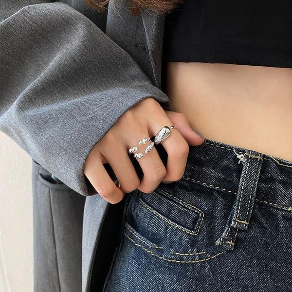 

wedding rings myqis vintage water drop finger ring for women girl 2021trend aesthatic metallic adjustable open jewelry, Slivery;golden