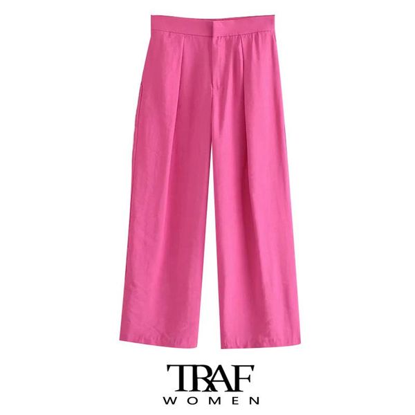 

women's pants & capris za women chic fashion side pockets wide leg vintage high waist zipper female trousers mujer, Black;white