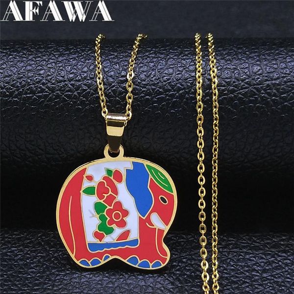 

pendant necklaces elephant stainless steel color enamel chain women gold small kids necklace jewelry acero inoxidable n9505s01, Silver