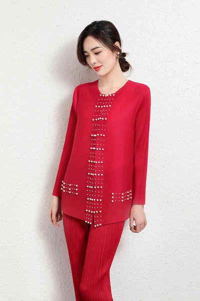 

dresses miyake fold o-neck long sleeve beading coat, White
