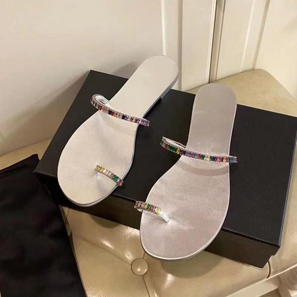 

rainbow crystal flip flops women flats slides summer beach women's slippers narrow bands design chic woman shoe, Black