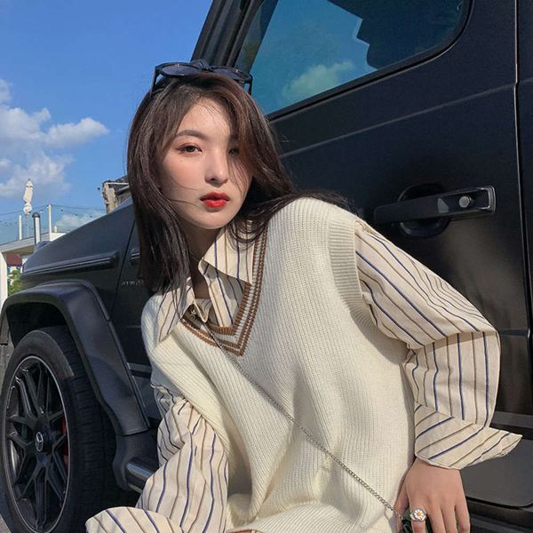 

hu chuliang, student, knitted waistcoat, spring autumn for women, with v-neck women, White