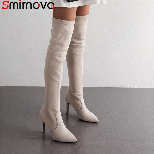

boots smirnova plus size 34-43 women thin high heels over the knee flock ladies thigh female, Black