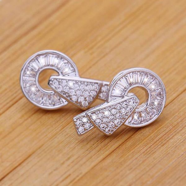 

925 silver stud earrings fashion jewelry cubic zircon bling round for women wedding party decoration, Golden;silver