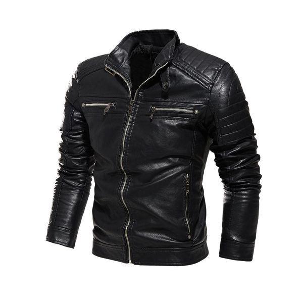 Fashion Stand Collar Chaqueta de Cuero Hombre boa qualidade Slim Fit Motor Bike Couro Casaco Homens