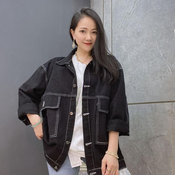 

women's jackets back studded denim jacket large size full sleeve jeans cardigan women autumn winter coat, Black;brown