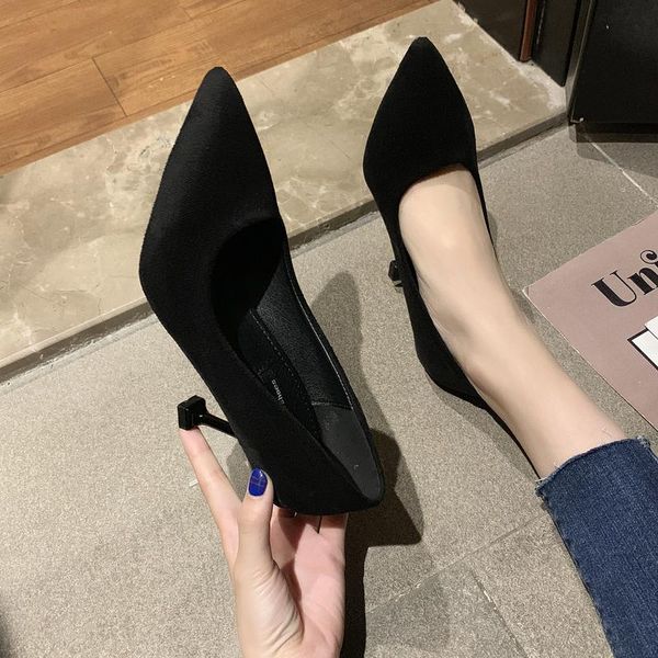 

dress shoes concise elegant high heels literary womens suede professional work pointed stiletto single party pumps w32-21, Black