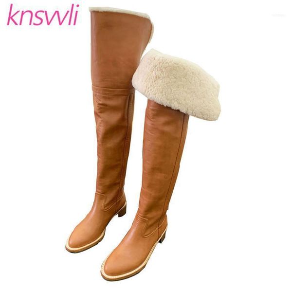 

boots luxury furs snow women low heels knight over the knee winter runway shoes woman wool thigh high women11, Black
