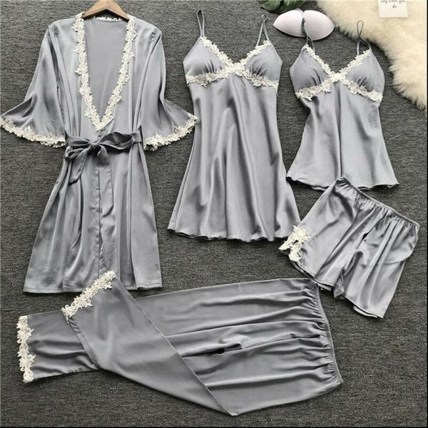 

5pcs fashion lingerie lace women sleepwear pajamas set night elegnat nightdress suit pj pyjama femme, Black;red