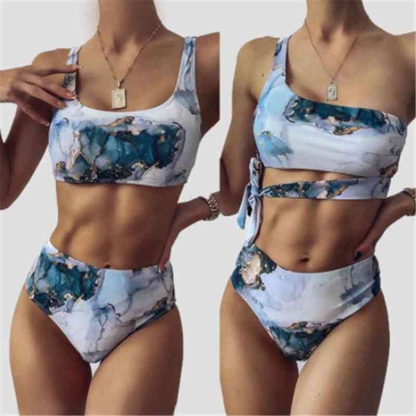 

women print bikini summer marble printed push up bandeau swimsuits high waist beach sport bathing suit biquinis, White;black