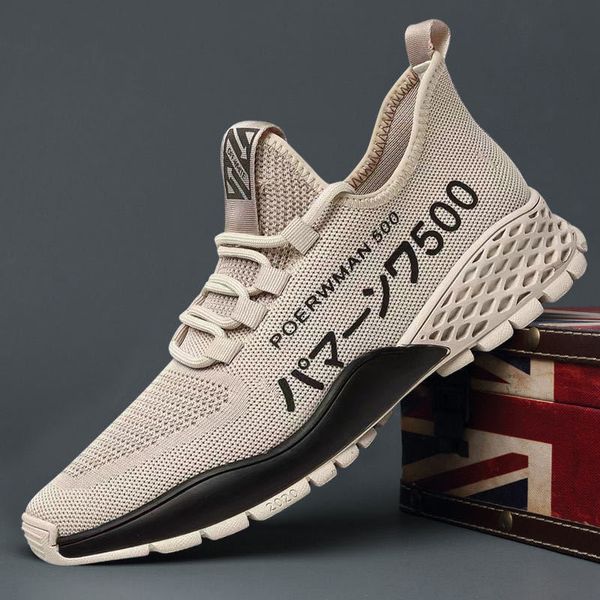 

2021 new spring and summer leisure sports men running tide shoes versatile thick bottom fashionable mens shoes breathable fly woven mesh sho