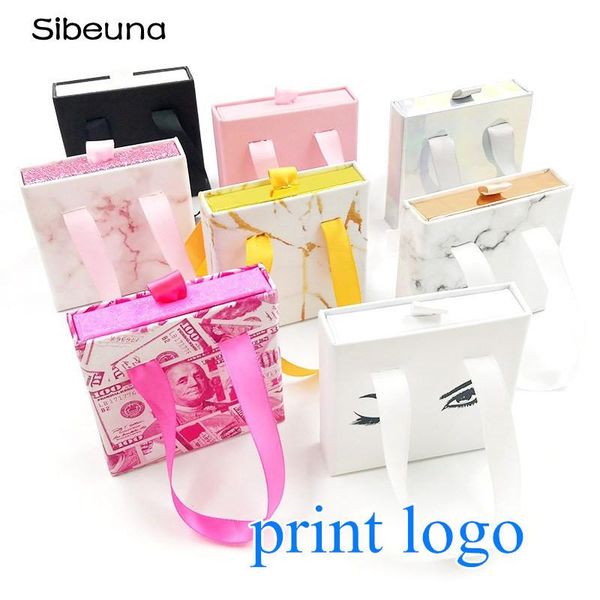 

false eyelashes print logo eyelash packaging wholesale 5-100 pcs empty lashes box with clear tray ribbon drawer lash cases boxes