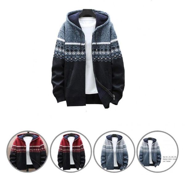

men's jackets winter sweater vintage print autumn zipper color block drawstring plush cardigan men jacket for vacation, Black;brown