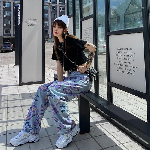 

women's pants & capris 2021 spring style sstraight loose large size casual slim hhigh-waisted wide-leg jeans clothing ly301, Black;white