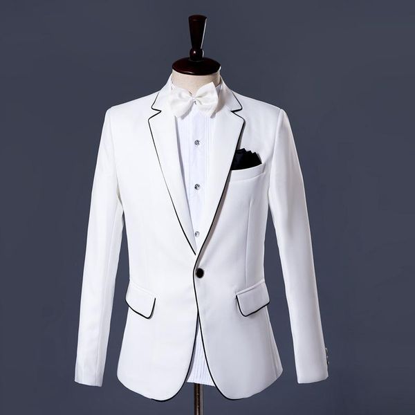 

(jacket + pants) men's suits groom tuxedo dress white wedding gentleman slim suit & blazers, White;black