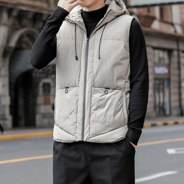 

eucosm down cotton vest men's casual sleeveless coat large size stand collar puffer jacket & parkas, Black
