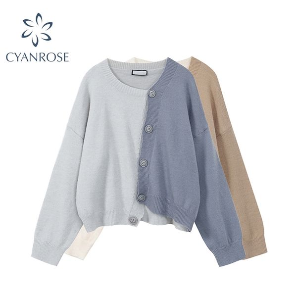 

cardigan sweaters women patchwork irregular single breasted long sleeve female loose korean style winter sweater lady 210430, White