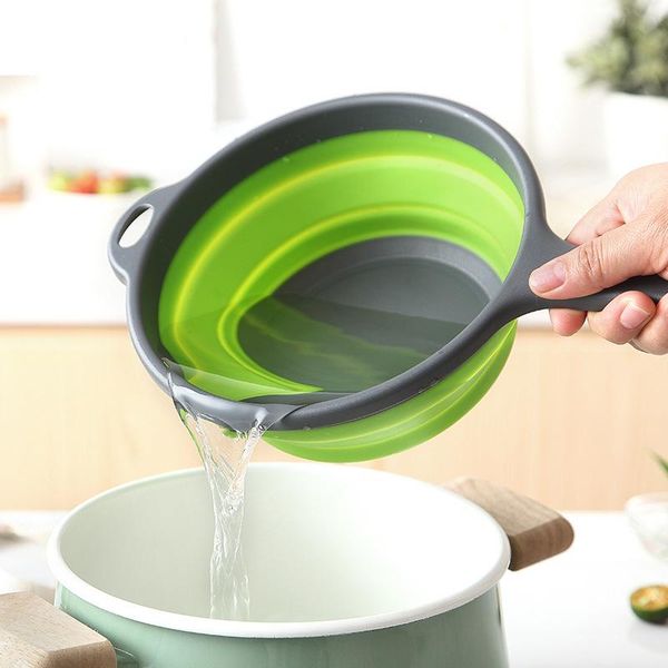 

dishes & plates foldable silicone water scoop colander fruit vegetable washing basket strainer collapsible drainer with handle kitchen tool