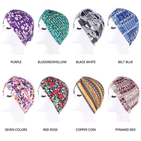 

women floral print women turban fashion banadans cancer headwrap chemo cap islam muslim scarf head wrap hair accessories, Blue;gray
