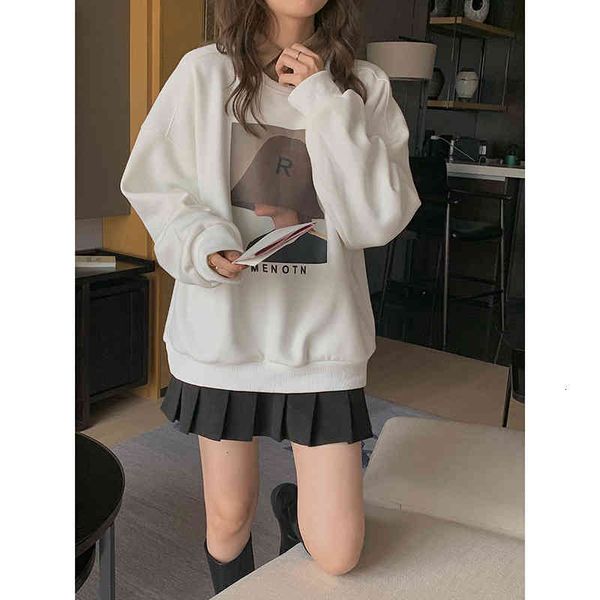 

women's hoodies & sweatshirts 2022 spring long sleeve cartoon print o-neck cotton hoodie pullovers new clothes hjb3, Black