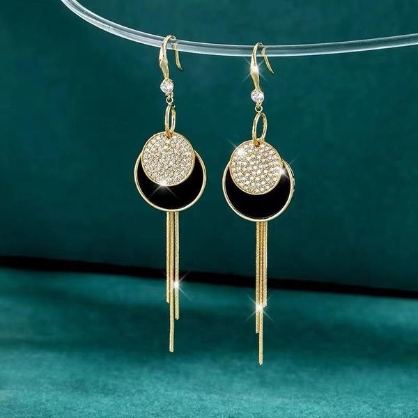 

dangle & chandelier black round pendant rhinestone earrings 2021 trend fashion simple long tassel women jewelry exquisite hanging, Silver