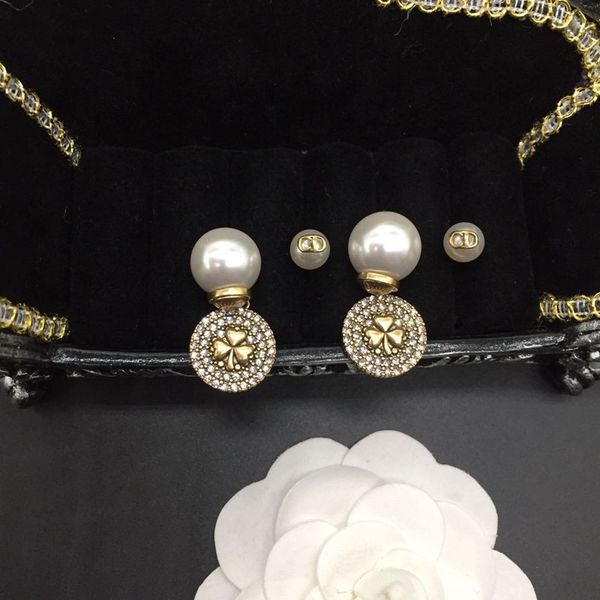 

special offer 70% off family pearl earrings full diamond brass 925 silver needle tide earrings, Golden;silver