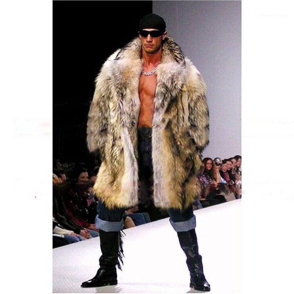 

men's fur & faux man's warm thick loose artificial raccoon coat,fashion long big jaqueta outwear for winter drop, Black