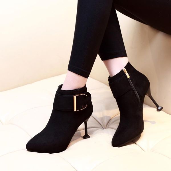 

boots 2021 black thin high heels women ankle ladies party shoes spring autumn woman pointed fashion ch-a0068