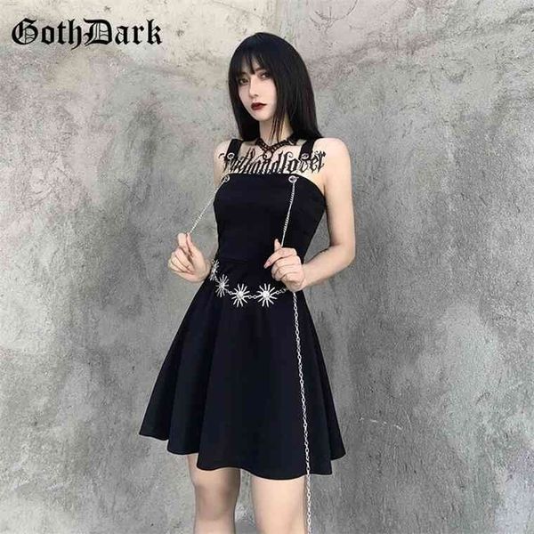 

goth dark punk style black with chain sashes gothic dresses streetwear high waist skinny pleated sleeveless women mini dress, Black;gray