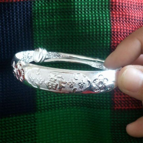 

hand catenary 13mm thick miao national style alloy silver plated plum blossom fu character push pull bracelet with inverted insert for sale, Golden;silver