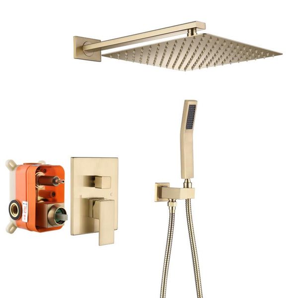 

brushed gold shower faucets set bathroom wall mounted system embedded box mixer tap rainfall faucet 8-12" sets
