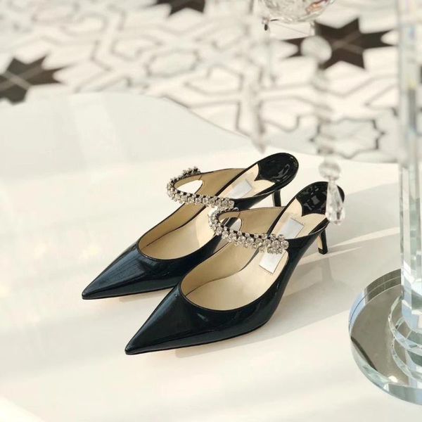 

sandals women fashion mules rhinestone high heel black ladies brand designer sheepskin insole pumps shoes slingback