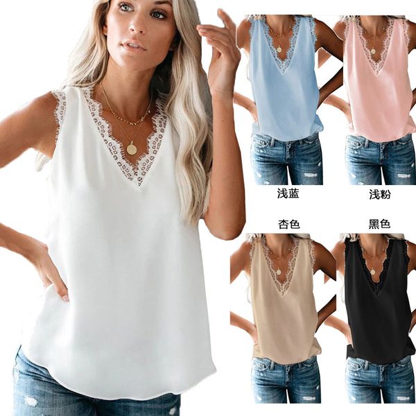 

t-shirt t-shirt 2020 summer new lace v-neck loose sleeveless vest for women, White