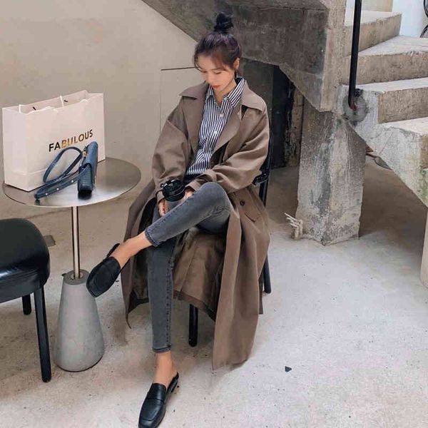 

women's trench coats y2k trench feminine all-match spring fashions elegant leisure temperament work wear retro chic aesthetics robes ou, Tan;black