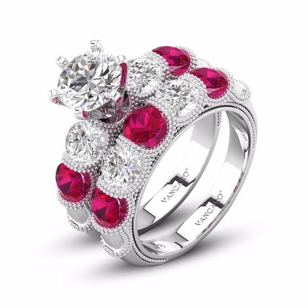 

ring red zircon jewelry hand decoration creative pair set ring, Silver
