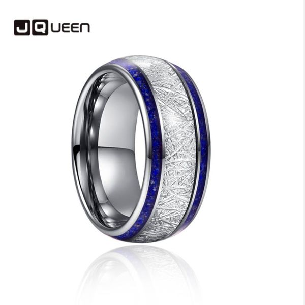 

wedding rings jqueen 10mm imitation meteorite lapis lazuli blue tungsten carbide ring men's gift, Slivery;golden