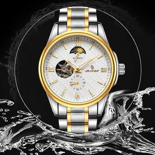 

wristwatches luxury men mechanical watch business luminous waterproof tourbillon dial automatic quartz male clock watches for, Slivery;brown