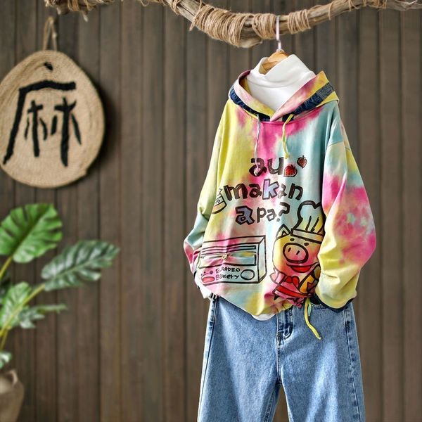 

women's hoodies & sweatshirts arrival spring korean hoodie women long sleeve loose cotton pullovers casual hooded print femme, Black