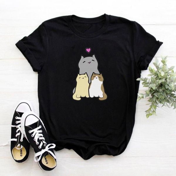 

cartoon cats pattern t-shirt femme cute funny print women tshirt fashion aesthetic white t shirts kawaii clothes goth women's