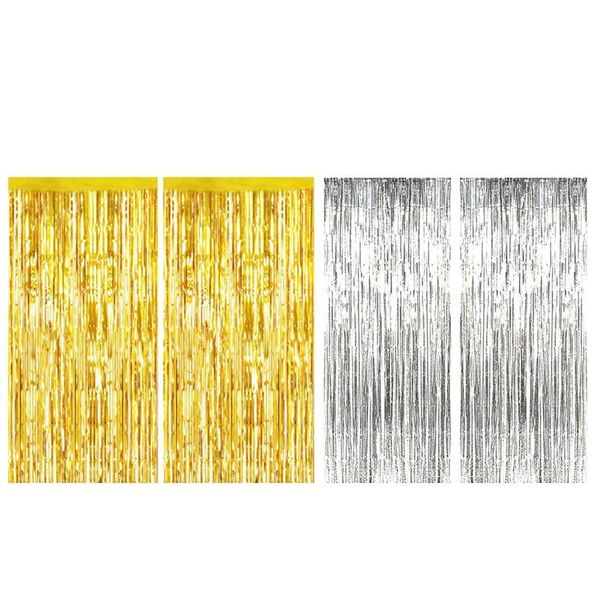 

curtain & drapes 2 pack foil fringe metallic curtain, tinsel backdrop, shimmer rain for birthday party po backdrop wedding decora