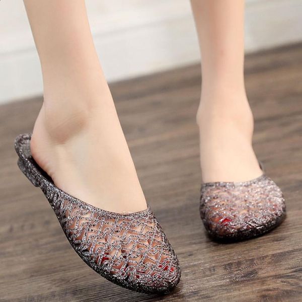 

mother summer indoor jelly slippers crystal beach flat heeled shoes wear athomeandabroad hollowoutantiskidwomen's, Black