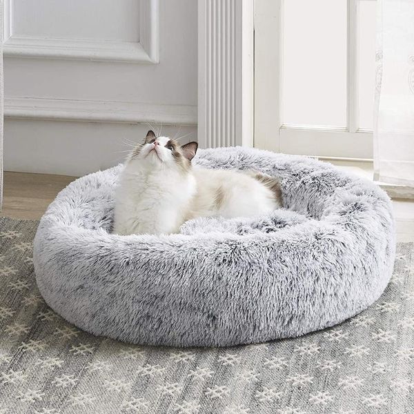 

cat beds & furniture calming bed dog anti-anxiety donut cuddler house pet warming cozy soft round mat fluffy faux fur plush animals sofa