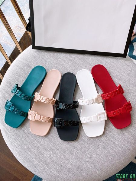 

summer double chain g style sandals pvc plastic beach gel shoes casual flat waterproof slipper slippers, Black