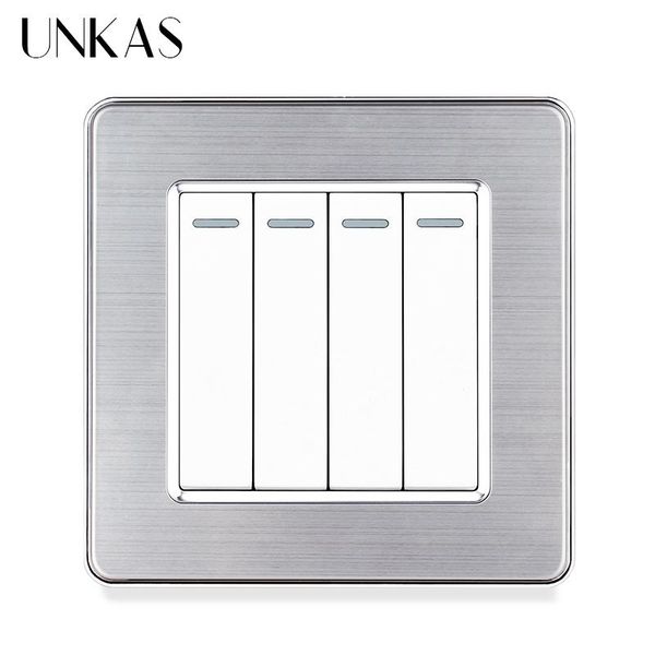 

smart home control unkas stainless steel panel 4 gang 1 / 2 way on off wall light push button switch 86mm*86mm