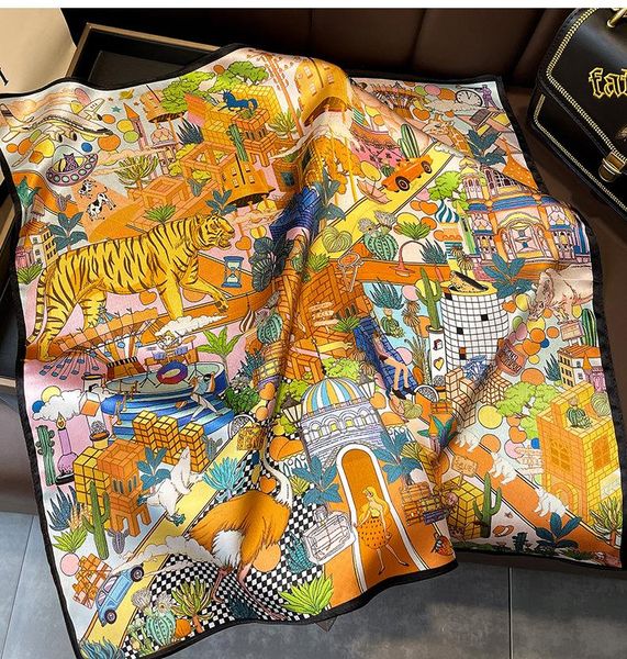 

scarves 100% real silk satin women scarf flower printed foulard femme square head scarfs bandana shawl gift for lady hijab fj615, Blue;gray