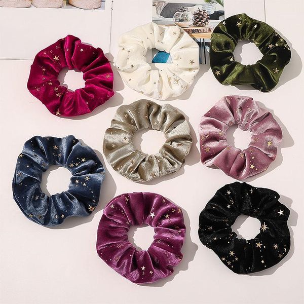 

elastic hair rubber band 2021 women girls velvet rope scrunchies ponytail holder stars printed ties accessories1