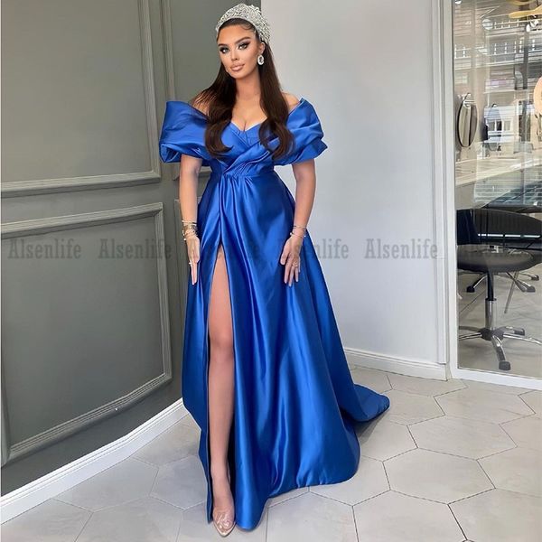 

fashion royal blue satin prom dress high side split a line evening gowns 2k21 trendy pageant party dresses, Black