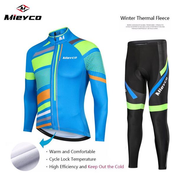 

racing sets cycling clothing winter long sleeve man jersey thermal fleece mountain bike set warm bicycle windproof, Black;blue