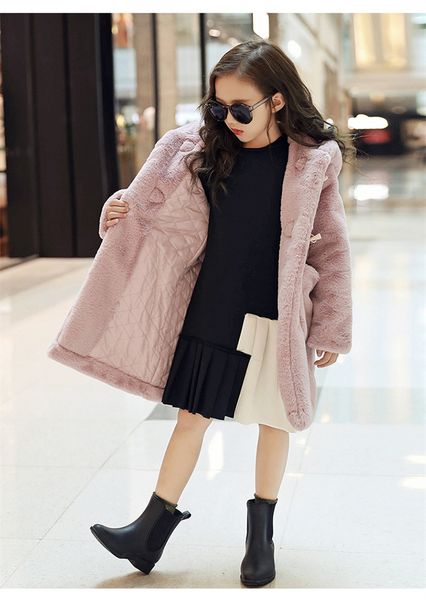 

2019 children jacket baby teenage winter cartoon thick children parka girls faux fur fleece ear hooded coats clothes 3-14 years, Blue;gray