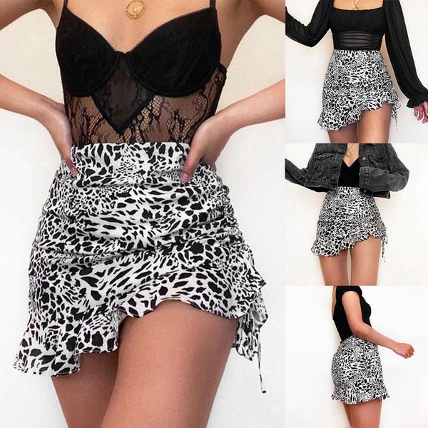 

skirts women's skirt summer fashion leopard print irregular high waist short half-length daily, Black